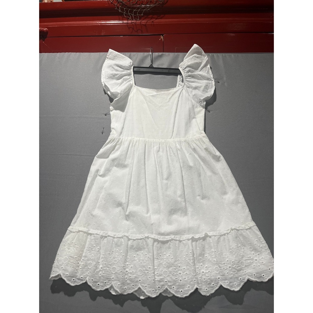 Gap Kids Girls White Eyelet Swiss Dot Ruffle Dress L 10/12 256KMHH06X-101-PC